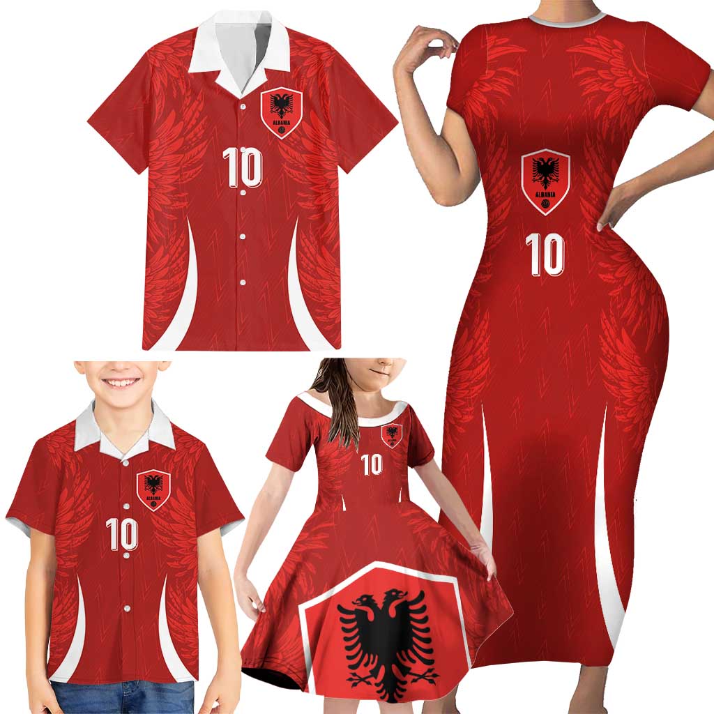 Custom Albania National Football Family Matching Short Sleeve Bodycon Dress and Hawaiian Shirt The Wings Sporty Style - Wonder Print Shop