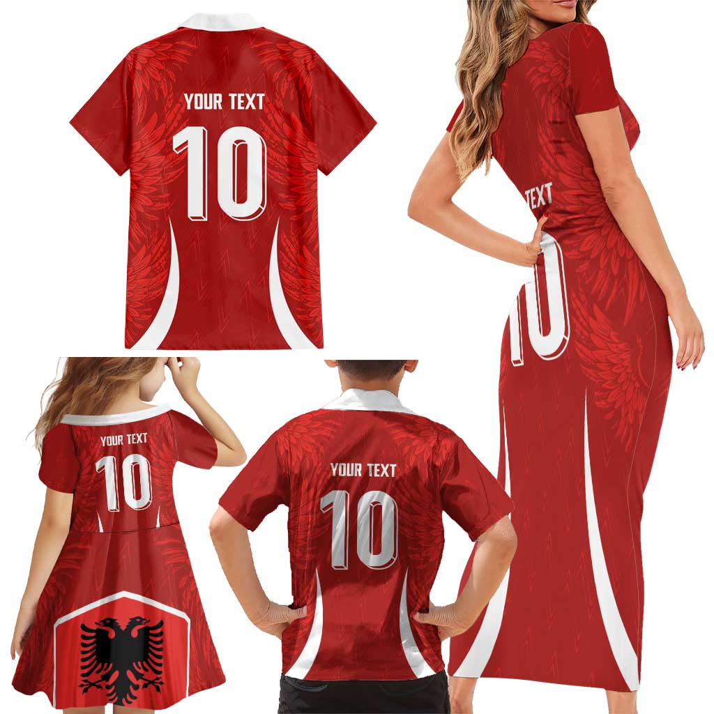 Custom Albania National Football Family Matching Short Sleeve Bodycon Dress and Hawaiian Shirt The Wings Sporty Style - Wonder Print Shop