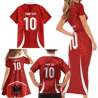 Custom Albania National Football Family Matching Short Sleeve Bodycon Dress and Hawaiian Shirt The Wings Sporty Style - Wonder Print Shop