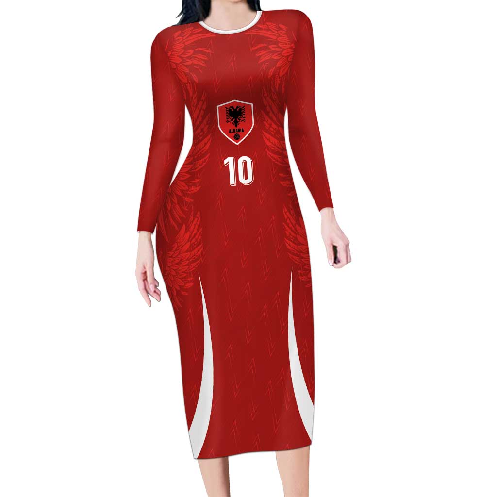 Custom Albania National Football Long Sleeve Bodycon Dress The Wings Sporty Style - Wonder Print Shop