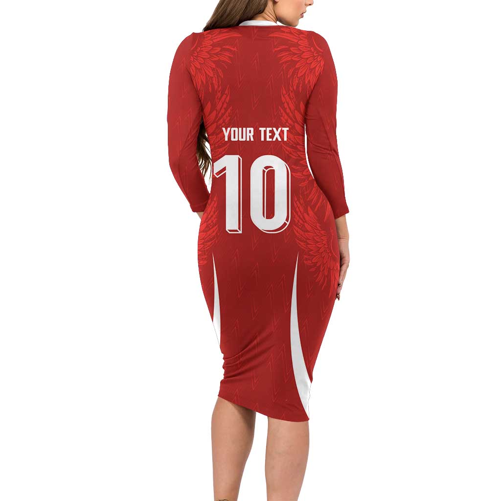 Custom Albania National Football Long Sleeve Bodycon Dress The Wings Sporty Style - Wonder Print Shop