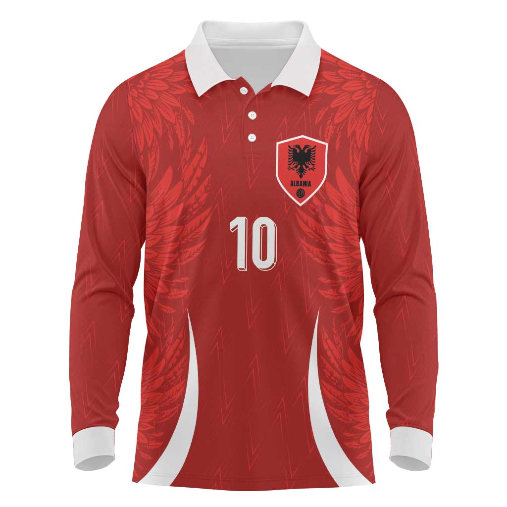 Custom Albania National Football Long Sleeve Polo Shirt The Wings Sporty Style - Wonder Print Shop