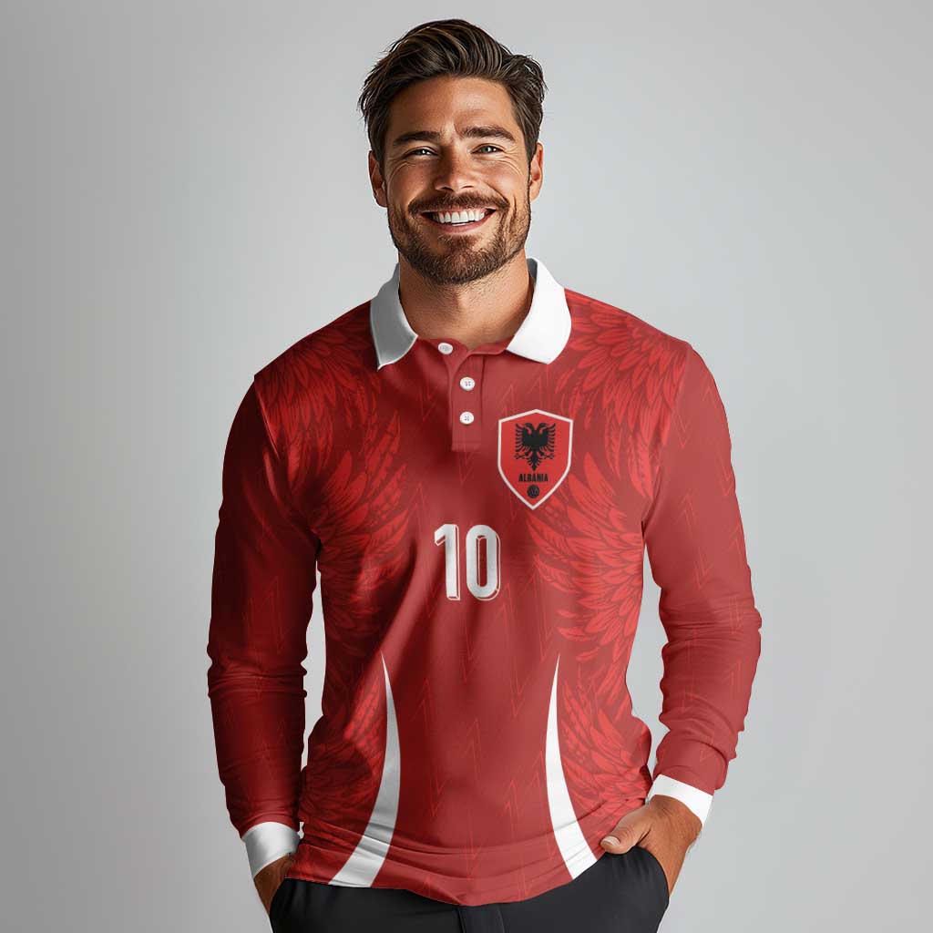 Custom Albania National Football Long Sleeve Polo Shirt The Wings Sporty Style - Wonder Print Shop