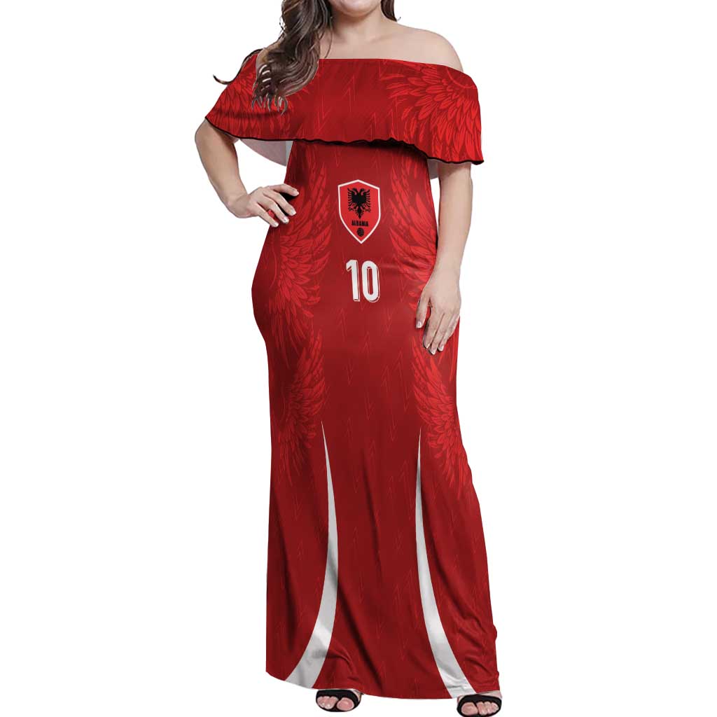 Custom Albania National Football Off Shoulder Maxi Dress The Wings Sporty Style - Wonder Print Shop