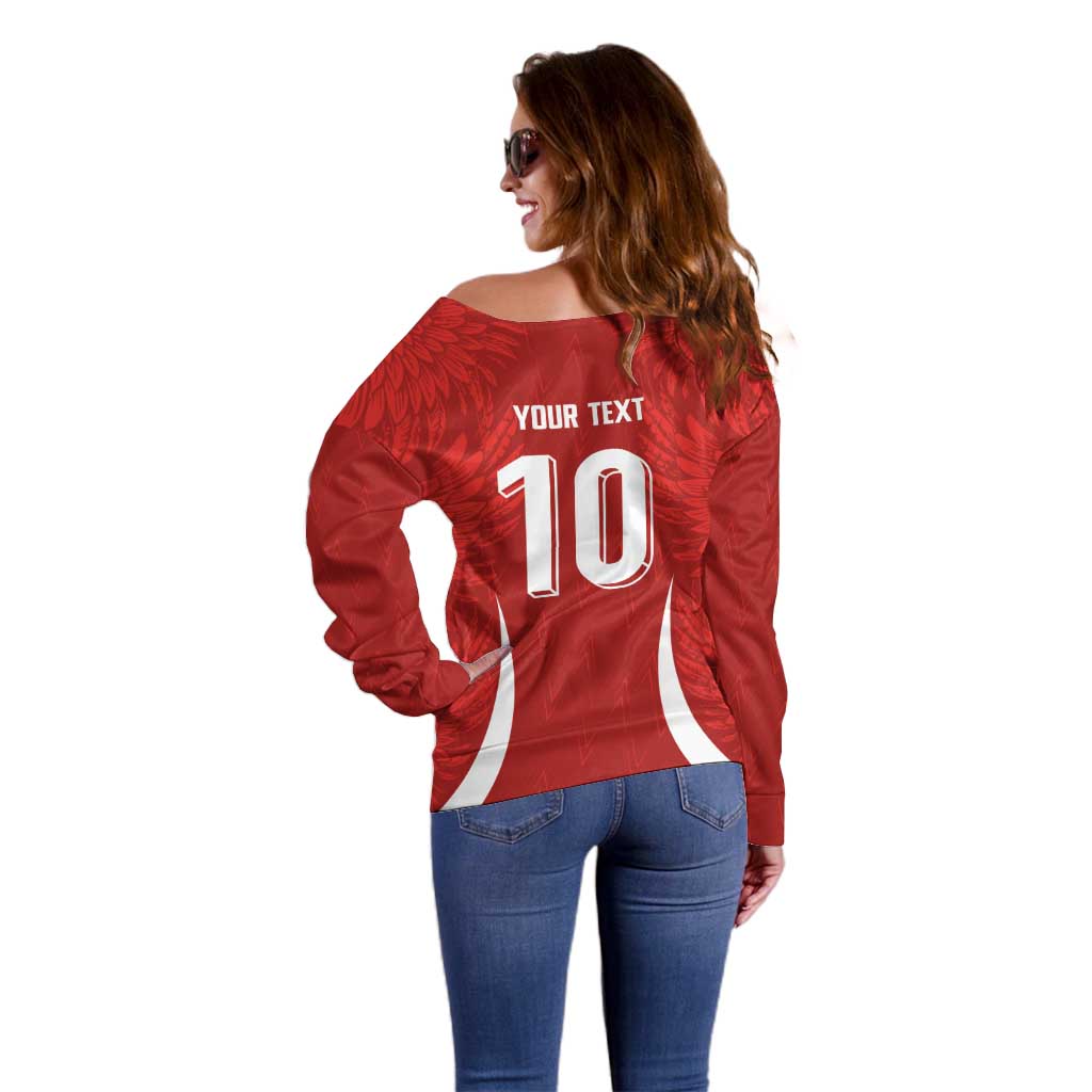 Custom Albania National Football Off Shoulder Sweater The Wings Sporty Style - Wonder Print Shop