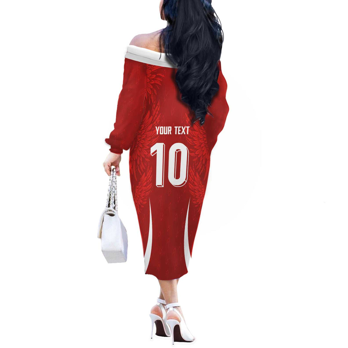 Custom Albania National Football Off The Shoulder Long Sleeve Dress The Wings Sporty Style - Wonder Print Shop