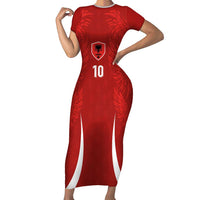 Custom Albania National Football Short Sleeve Bodycon Dress The Wings Sporty Style - Wonder Print Shop