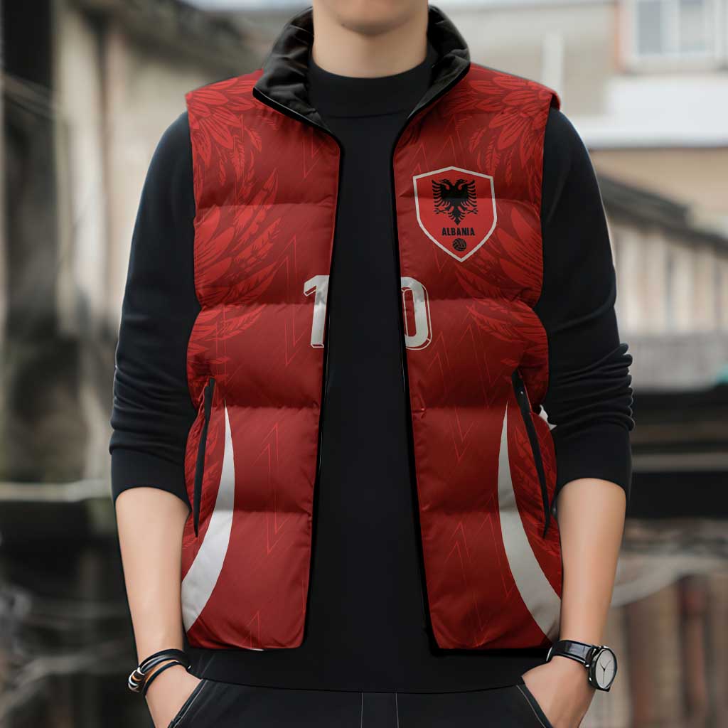 Custom Albania National Football Sleeveless Puffer Jacket The Wings Sporty Style - Wonder Print Shop