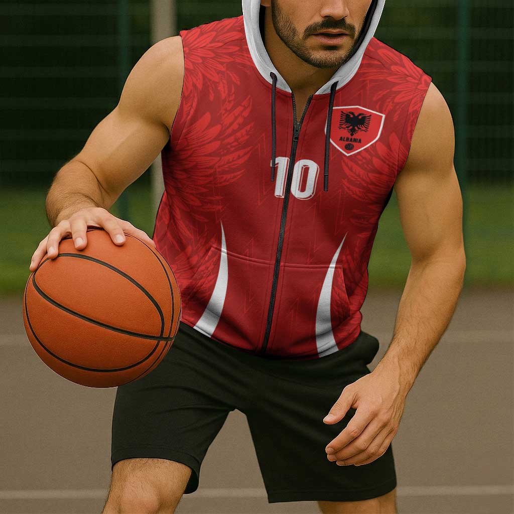 Custom Albania National Football Sleeveless Zip Hoodie The Wings Sporty Style - Wonder Print Shop