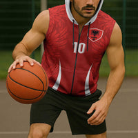 Custom Albania National Football Sleeveless Zip Hoodie The Wings Sporty Style - Wonder Print Shop
