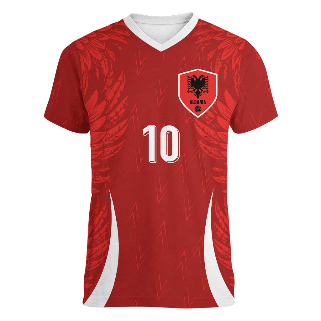 Custom Albania National Football Women V-Neck T-Shirt The Wings Sporty Style - Wonder Print Shop