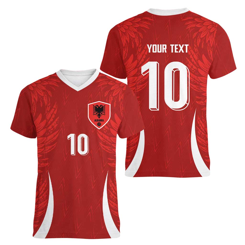 Custom Albania National Football Women V-Neck T-Shirt The Wings Sporty Style - Wonder Print Shop