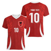 Custom Albania National Football Women V-Neck T-Shirt The Wings Sporty Style - Wonder Print Shop