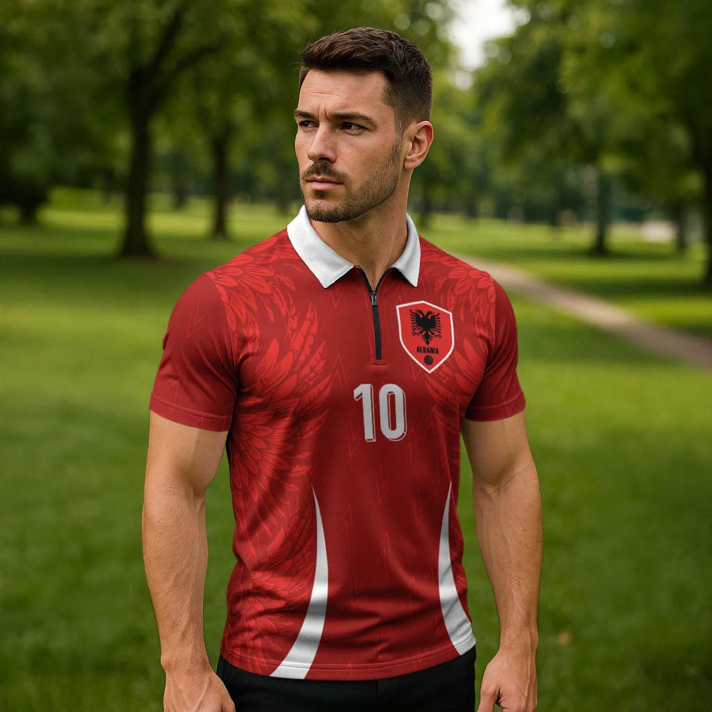 Custom Albania National Football Zipper Polo Shirt The Wings Sporty Style - Wonder Print Shop