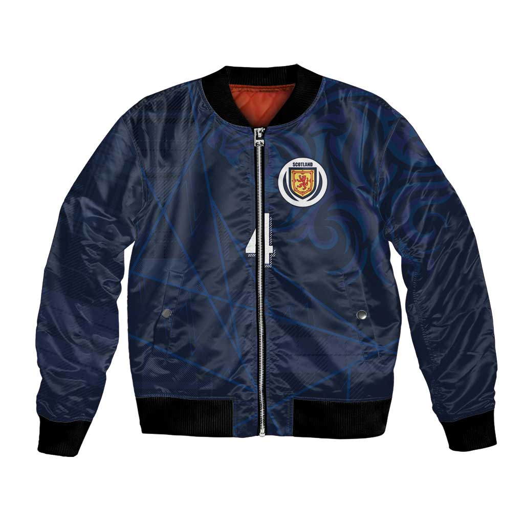 Custom Scotland National Football Bomber Jacket Tartan Patchwork and Sport Lion - Wonder Print Shop