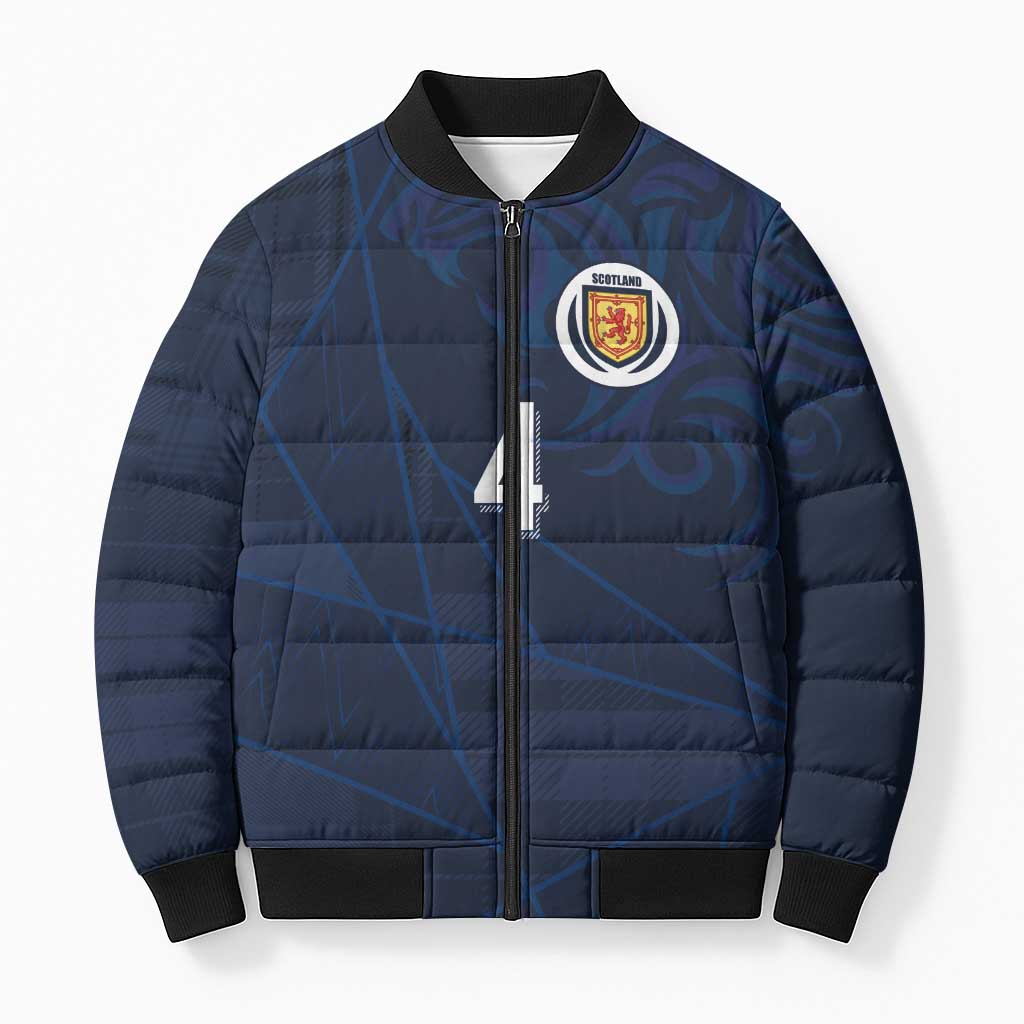 Custom Scotland National Football Bomber Puffer Jacket Tartan Patchwork and Sport Lion - Wonder Print Shop