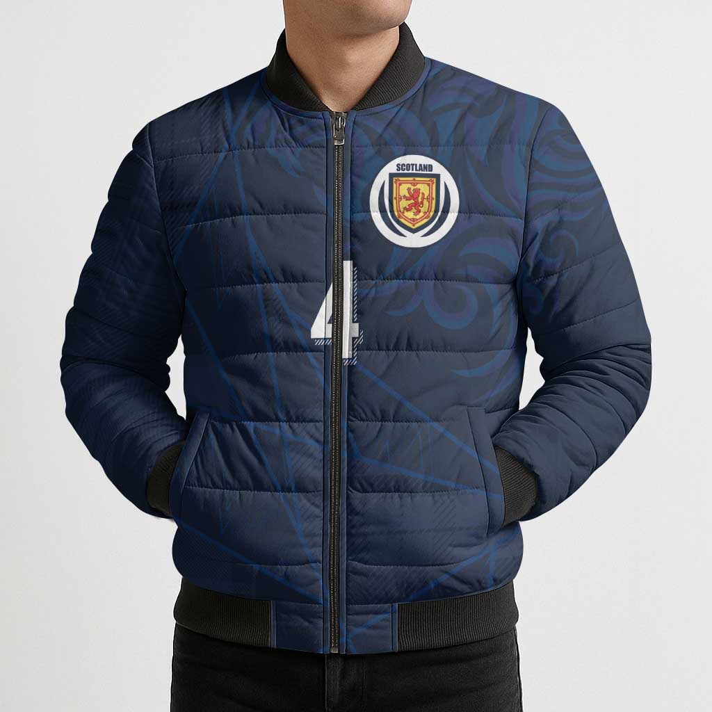 Custom Scotland National Football Bomber Puffer Jacket Tartan Patchwork and Sport Lion - Wonder Print Shop