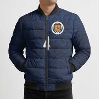 Custom Scotland National Football Bomber Puffer Jacket Tartan Patchwork and Sport Lion - Wonder Print Shop