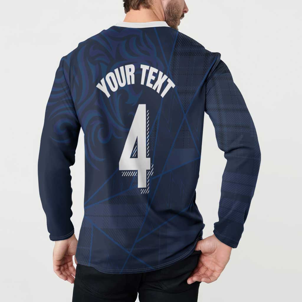 Custom Scotland National Football Button Sweatshirt Tartan Patchwork and Sport Lion - Wonder Print Shop