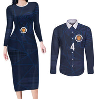 Custom Scotland National Football Couples Matching Long Sleeve Bodycon Dress and Long Sleeve Button Shirt Tartan Patchwork and Sport Lion - Wonder Print Shop