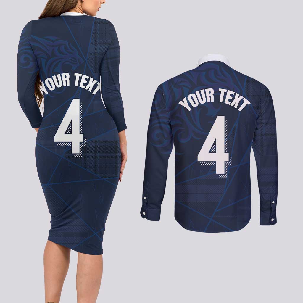 Custom Scotland National Football Couples Matching Long Sleeve Bodycon Dress and Long Sleeve Button Shirt Tartan Patchwork and Sport Lion - Wonder Print Shop