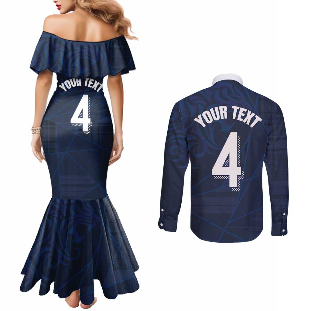 Custom Scotland National Football Couples Matching Mermaid Dress and Long Sleeve Button Shirt Tartan Patchwork and Sport Lion - Wonder Print Shop