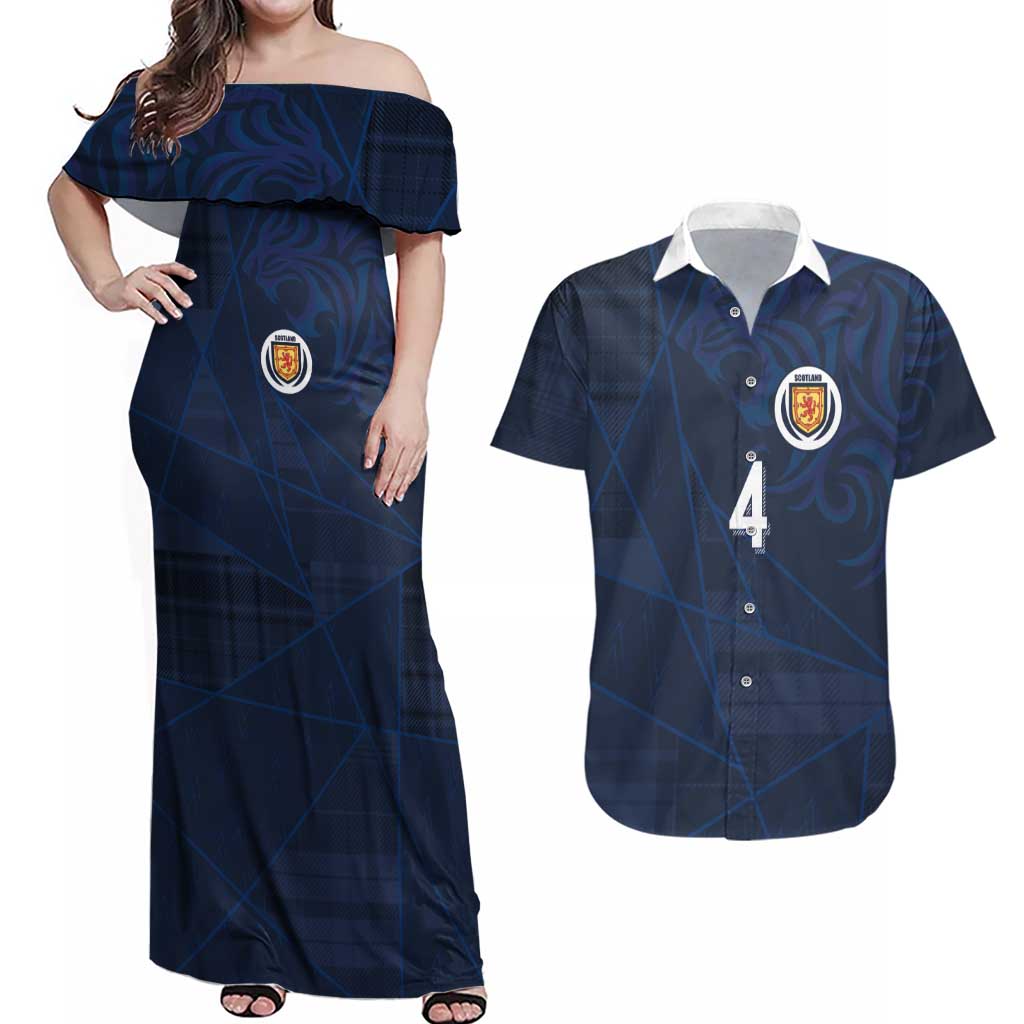 Custom Scotland National Football Couples Matching Off Shoulder Maxi Dress and Hawaiian Shirt Tartan Patchwork and Sport Lion - Wonder Print Shop