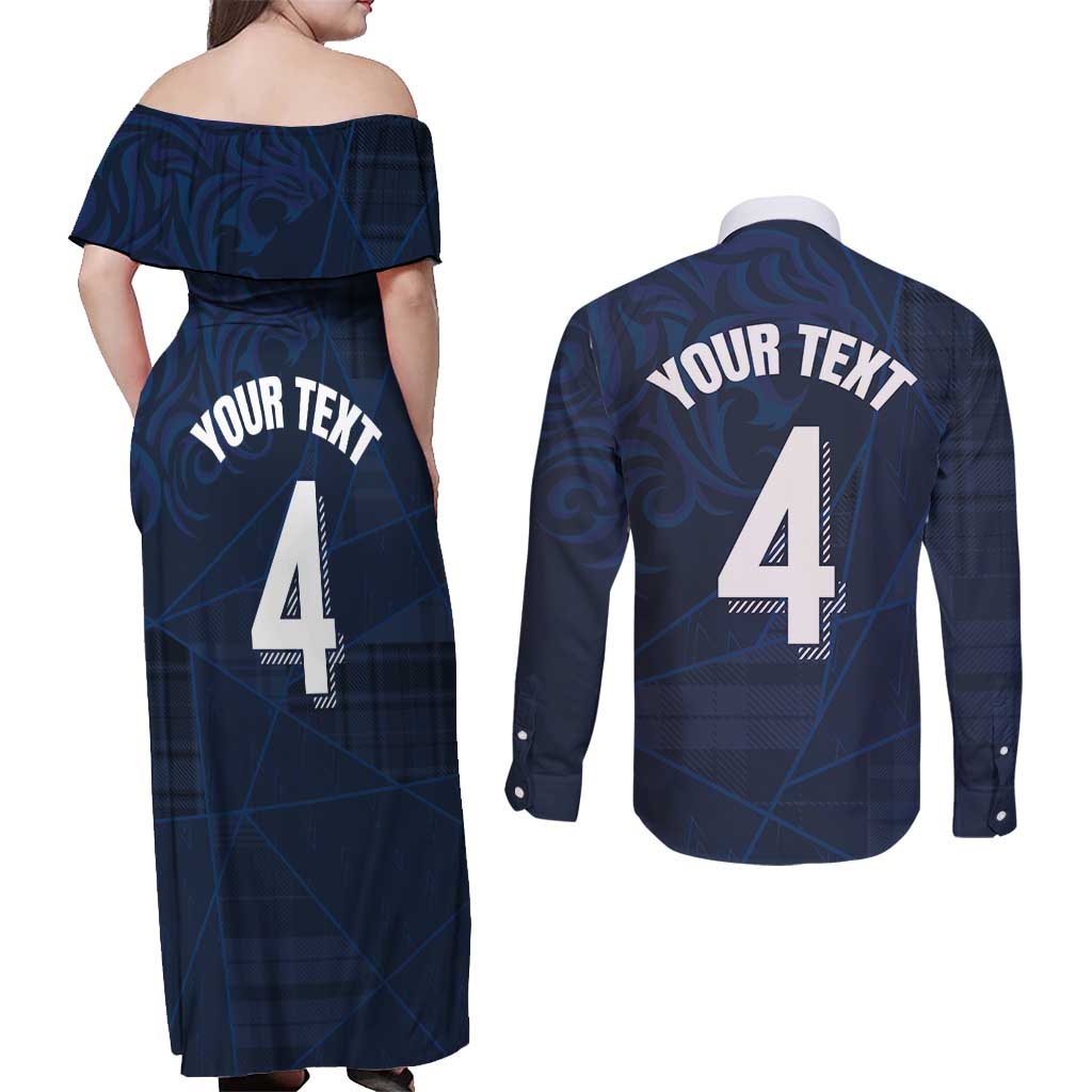 Custom Scotland National Football Couples Matching Off Shoulder Maxi Dress and Long Sleeve Button Shirt Tartan Patchwork and Sport Lion - Wonder Print Shop