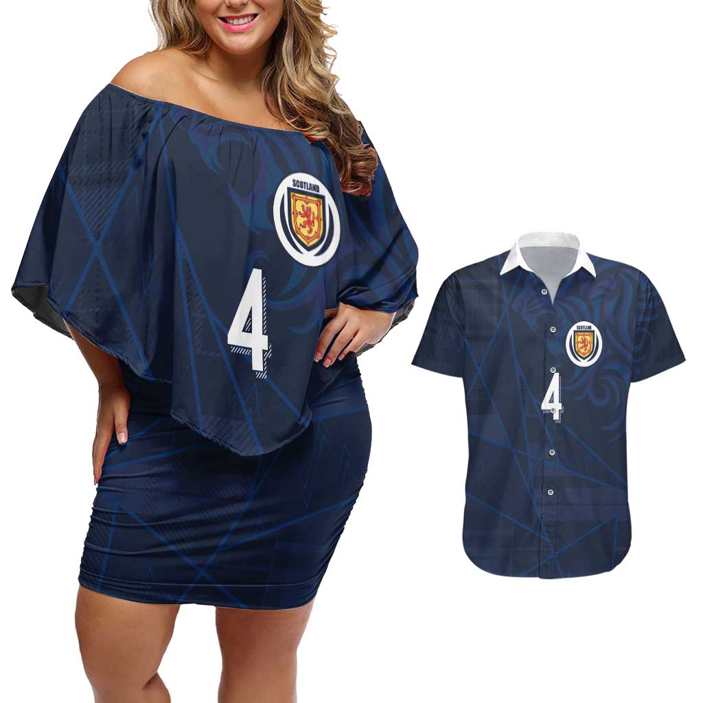 Custom Scotland National Football Couples Matching Off Shoulder Short Dress and Hawaiian Shirt Tartan Patchwork and Sport Lion - Wonder Print Shop