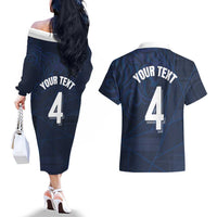 Custom Scotland National Football Couples Matching Off The Shoulder Long Sleeve Dress and Hawaiian Shirt Tartan Patchwork and Sport Lion - Wonder Print Shop