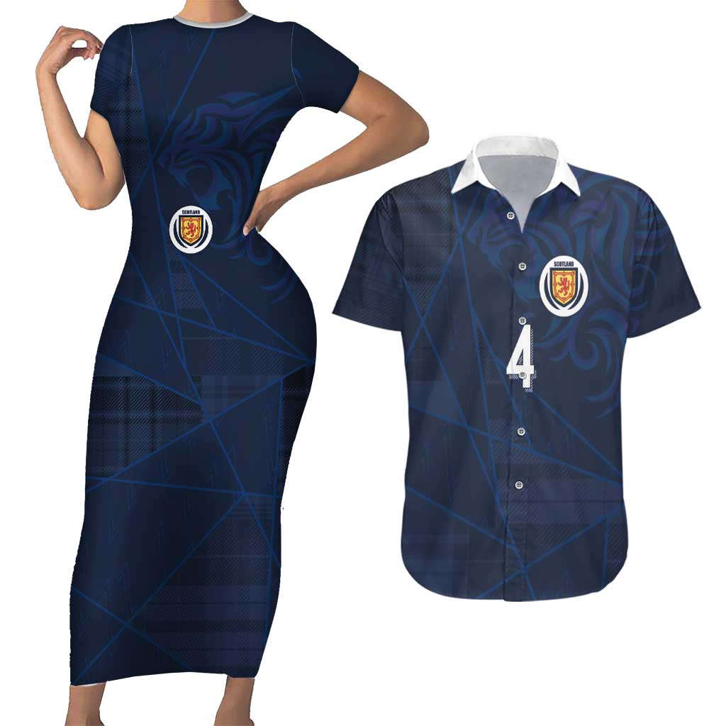 Custom Scotland National Football Couples Matching Short Sleeve Bodycon Dress and Hawaiian Shirt Tartan Patchwork and Sport Lion - Wonder Print Shop