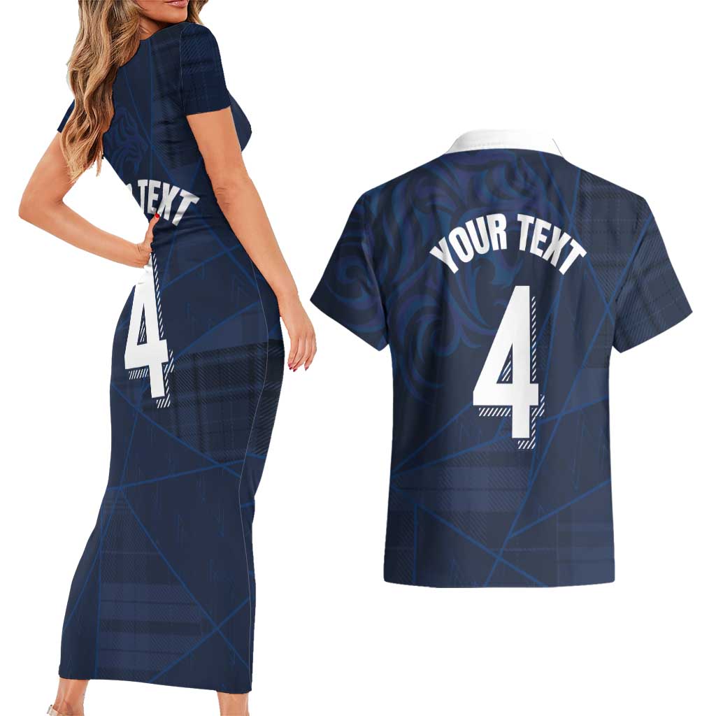 Custom Scotland National Football Couples Matching Short Sleeve Bodycon Dress and Hawaiian Shirt Tartan Patchwork and Sport Lion - Wonder Print Shop
