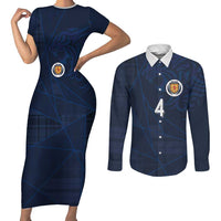 Custom Scotland National Football Couples Matching Short Sleeve Bodycon Dress and Long Sleeve Button Shirt Tartan Patchwork and Sport Lion - Wonder Print Shop