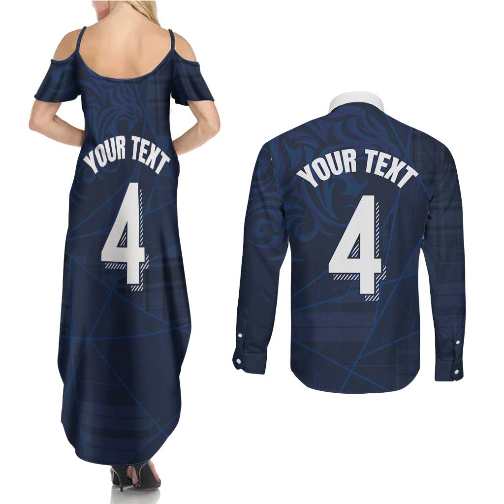 Custom Scotland National Football Couples Matching Summer Maxi Dress and Long Sleeve Button Shirt Tartan Patchwork and Sport Lion - Wonder Print Shop