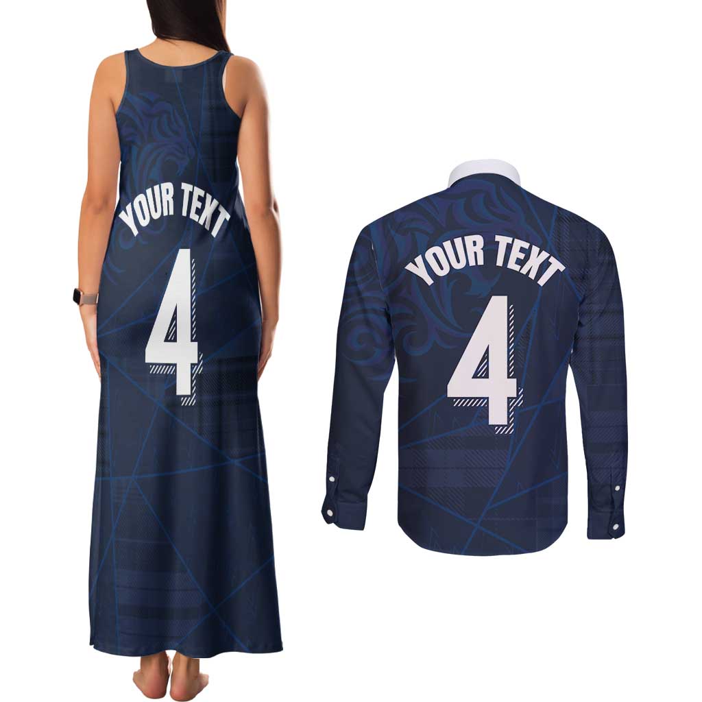 Custom Scotland National Football Couples Matching Tank Maxi Dress and Long Sleeve Button Shirt Tartan Patchwork and Sport Lion - Wonder Print Shop