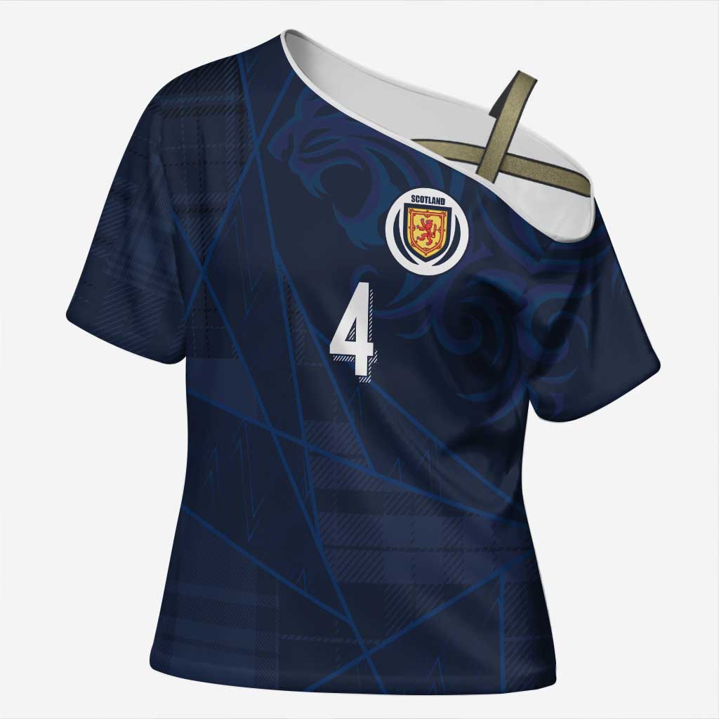 Custom Scotland National Football Cross Shoulder Shirt Tartan Patchwork and Sport Lion - Wonder Print Shop