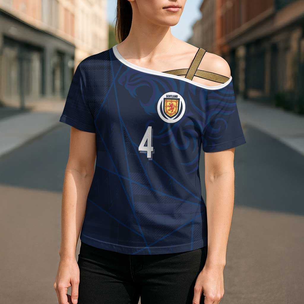 Custom Scotland National Football Cross Shoulder Shirt Tartan Patchwork and Sport Lion - Wonder Print Shop