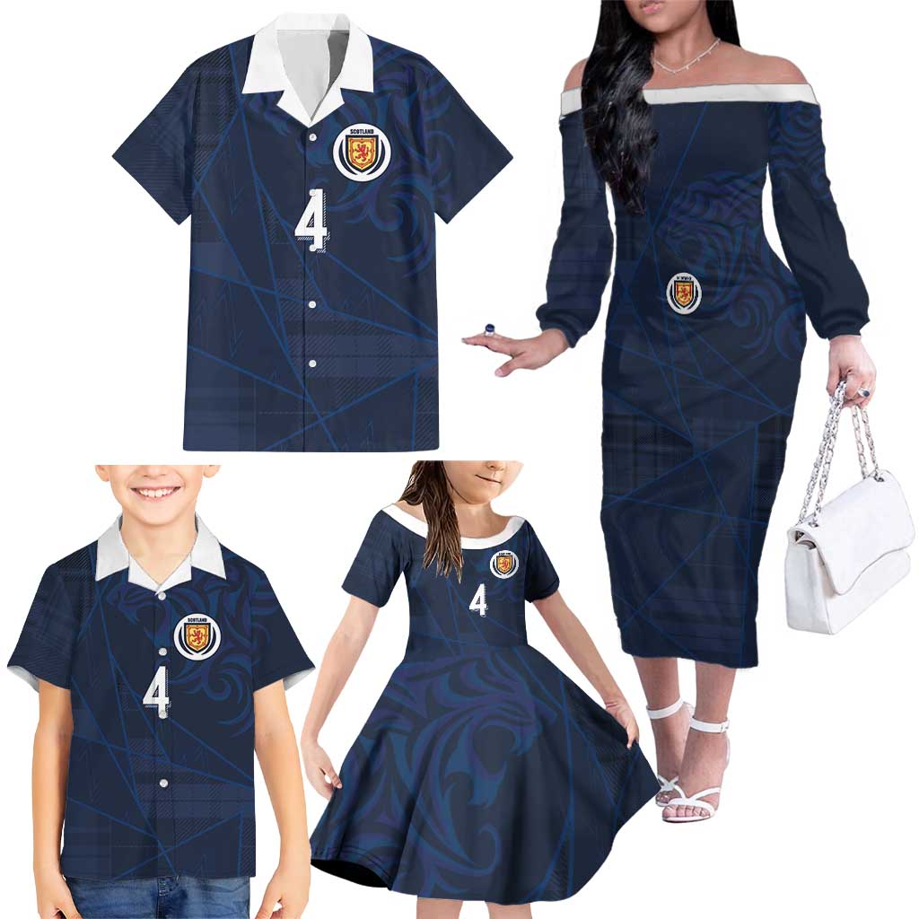 Custom Scotland National Football Family Matching Off The Shoulder Long Sleeve Dress and Hawaiian Shirt Tartan Patchwork and Sport Lion - Wonder Print Shop