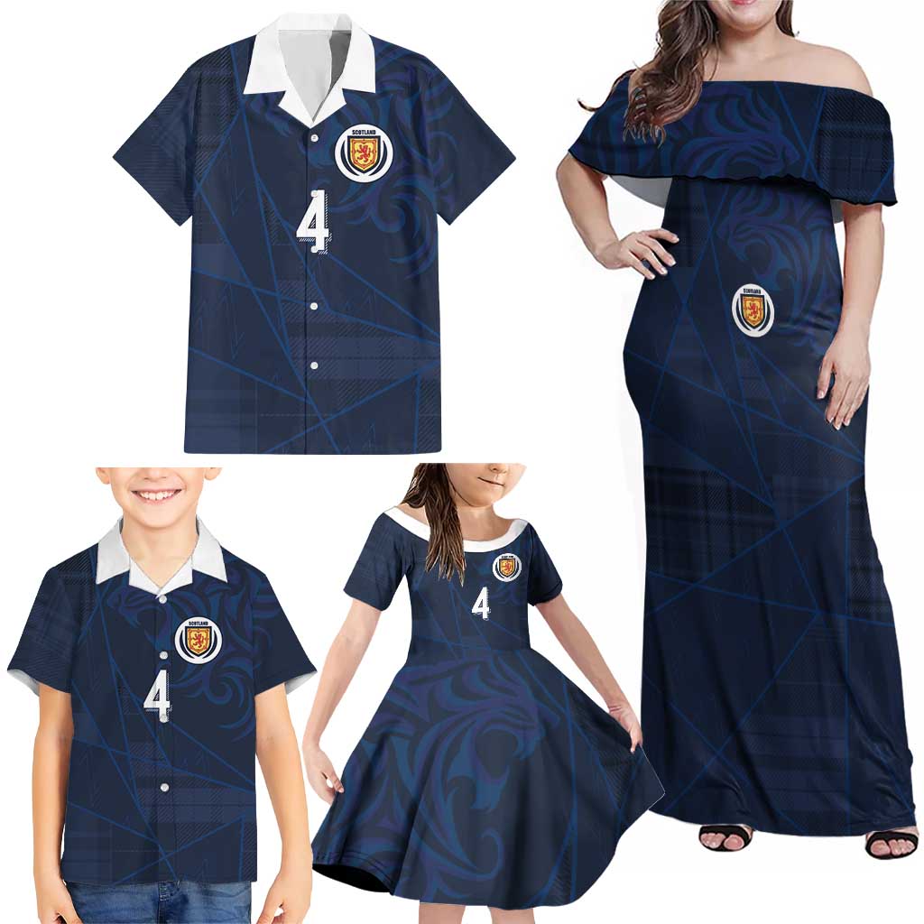 Custom Scotland National Football Family Matching Off Shoulder Maxi Dress and Hawaiian Shirt Tartan Patchwork and Sport Lion - Wonder Print Shop