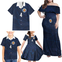 Custom Scotland National Football Family Matching Off Shoulder Maxi Dress and Hawaiian Shirt Tartan Patchwork and Sport Lion - Wonder Print Shop