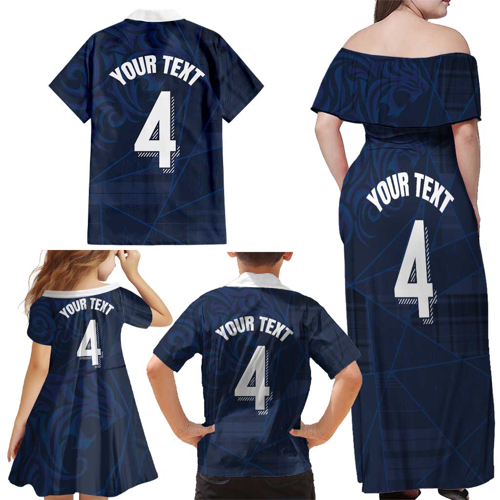 Custom Scotland National Football Family Matching Off Shoulder Maxi Dress and Hawaiian Shirt Tartan Patchwork and Sport Lion - Wonder Print Shop