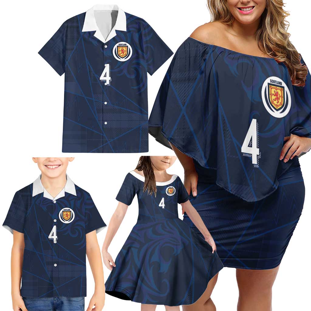 Custom Scotland National Football Family Matching Off Shoulder Short Dress and Hawaiian Shirt Tartan Patchwork and Sport Lion - Wonder Print Shop