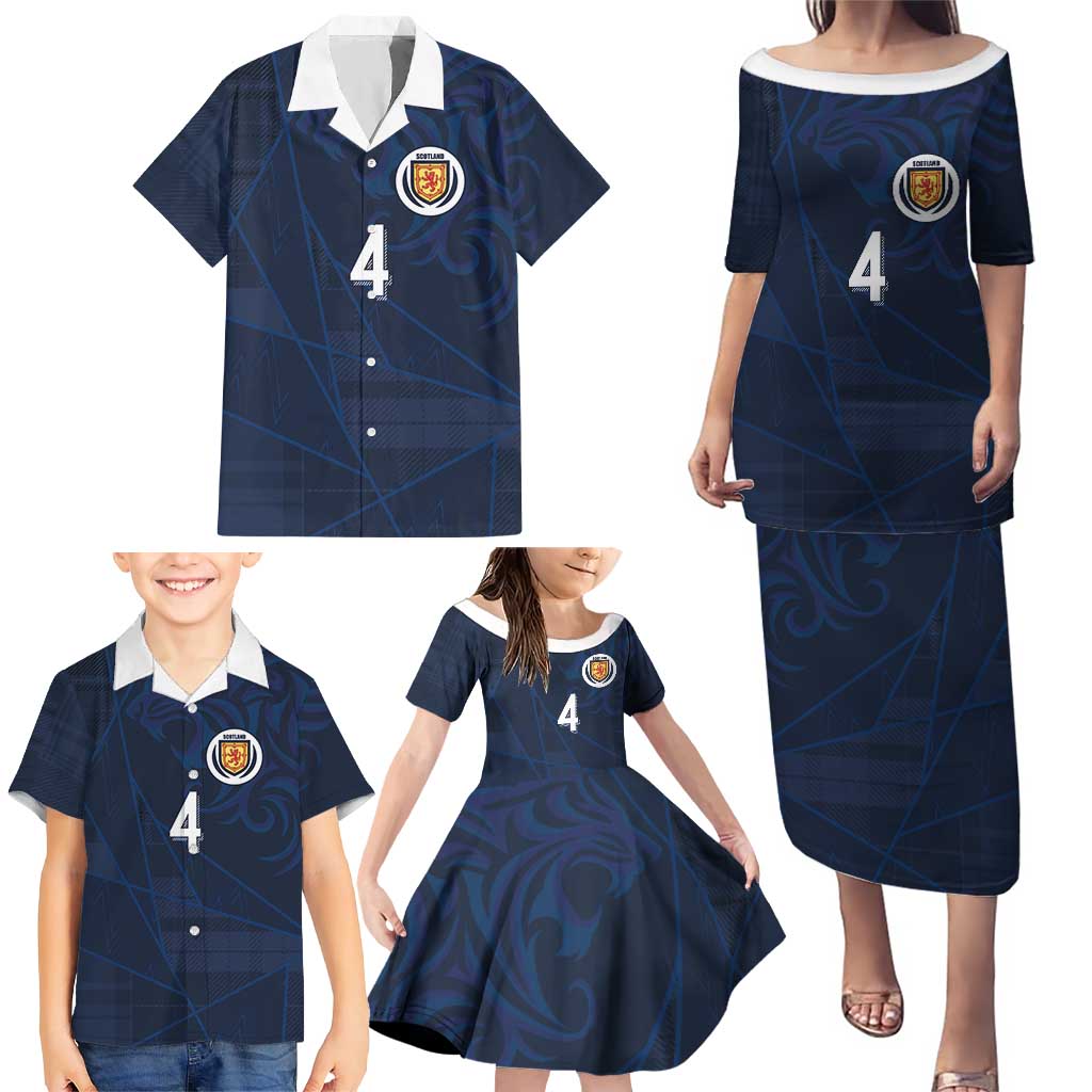 Custom Scotland National Football Family Matching Puletasi and Hawaiian Shirt Tartan Patchwork and Sport Lion - Wonder Print Shop