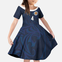 Custom Scotland National Football Kid Short Sleeve Dress Tartan Patchwork and Sport Lion - Wonder Print Shop