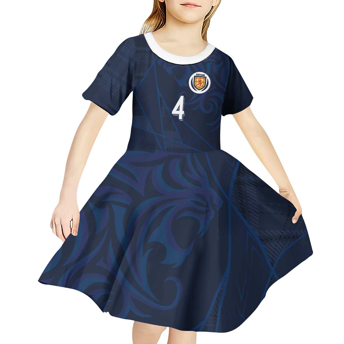 Custom Scotland National Football Kid Short Sleeve Dress Tartan Patchwork and Sport Lion - Wonder Print Shop