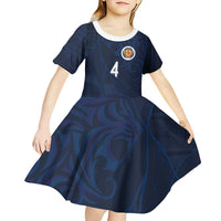 Custom Scotland National Football Kid Short Sleeve Dress Tartan Patchwork and Sport Lion - Wonder Print Shop