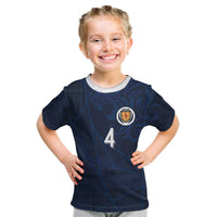 Custom Scotland National Football Kid T Shirt Tartan Patchwork and Sport Lion - Wonder Print Shop