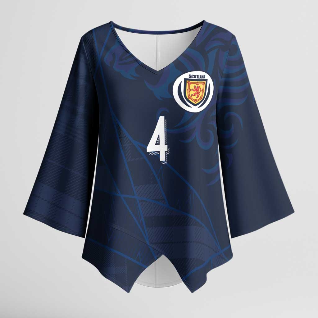 Custom Scotland National Football Kimono Sleeve Blouse Tartan Patchwork and Sport Lion - Wonder Print Shop