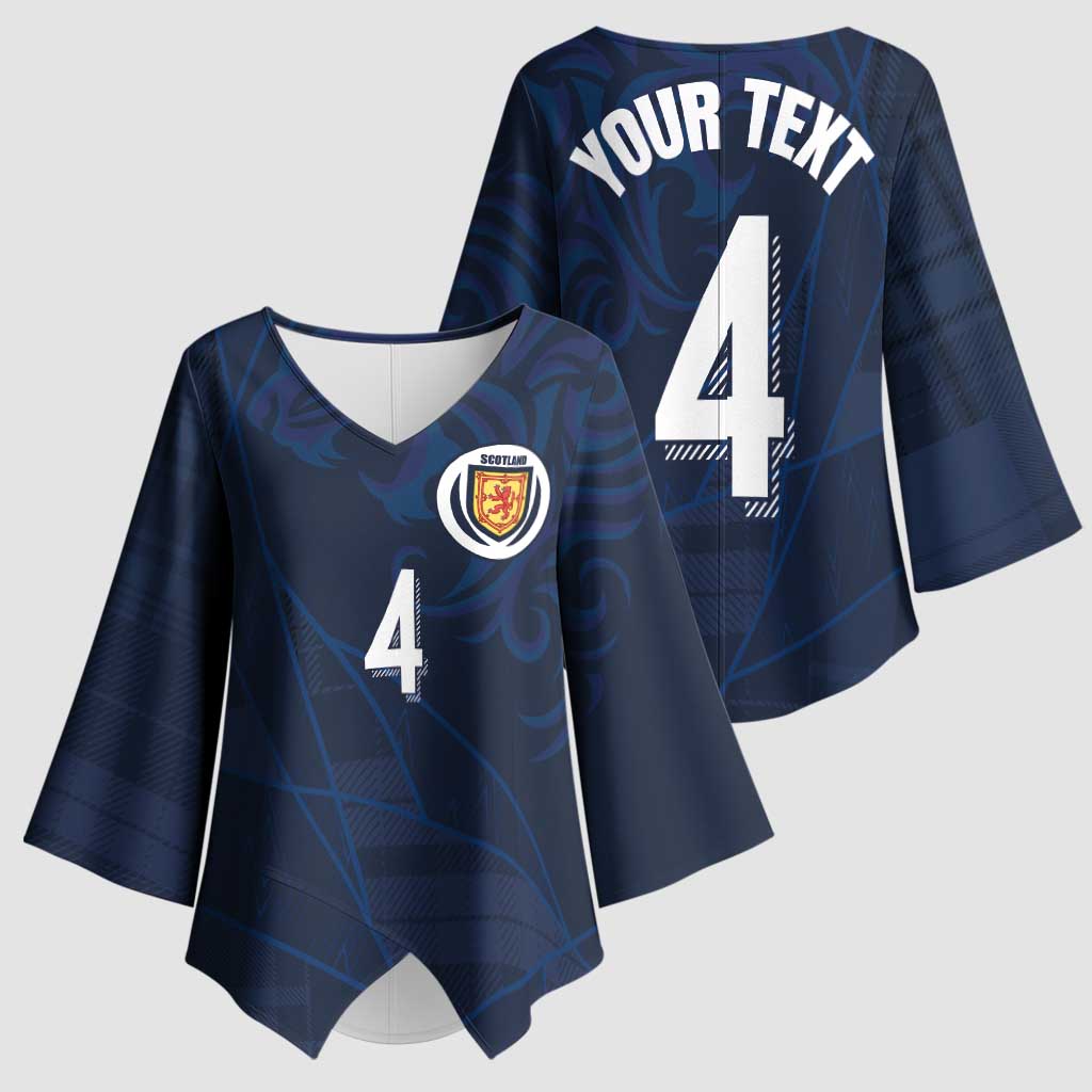 Custom Scotland National Football Kimono Sleeve Blouse Tartan Patchwork and Sport Lion - Wonder Print Shop