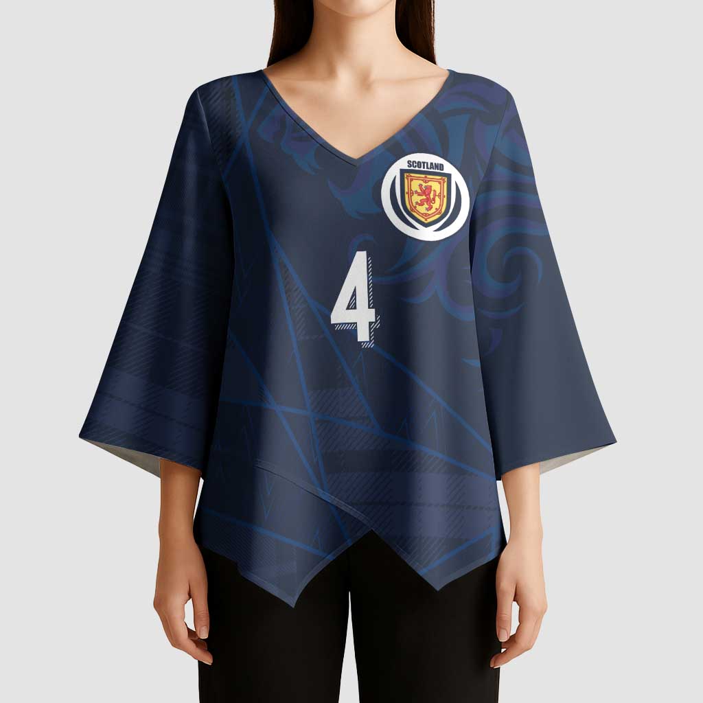 Custom Scotland National Football Kimono Sleeve Blouse Tartan Patchwork and Sport Lion - Wonder Print Shop